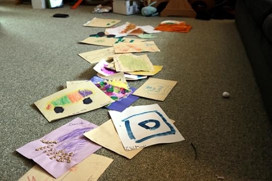 Sorting the Pip's pre-school artwork.