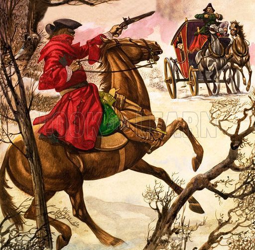 Dick Turpin attacking the mail-coach in Epping Forest