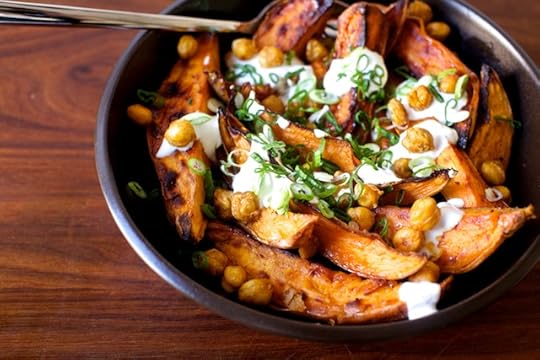 roasted yams and chickpeas with yogurt