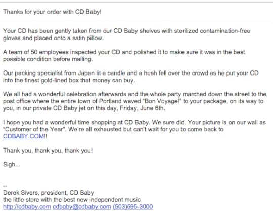 CD Baby Thank You Email