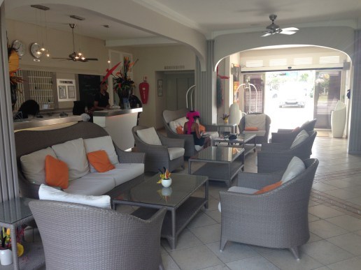 Lobby and check-in desk at Hotel La Pagerie