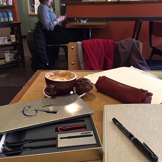 Happy times...my new @lamy_official #pen I won in @sketchbookskool arrived! At @ozocoffee in Boulder with #coffee and #sketchbook ...bliss! #gratitude