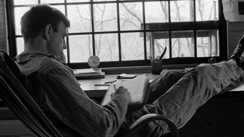 Wendell Berry, at his writing desk (Photo courtesy www.theseerfilm.com)