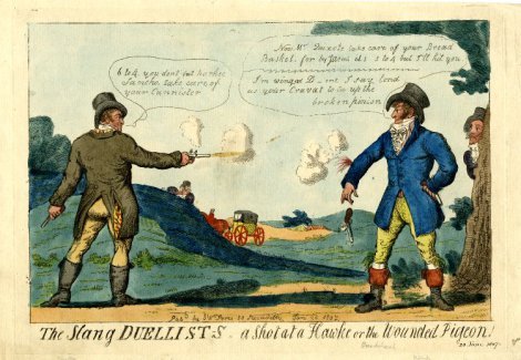 The Slang DUELLISTS - a shot at a Hawke or the Wounded Pigeon Isaac Cruikshank 1807