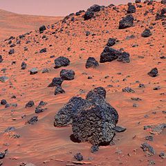 Spirit Rover views rocks on Mars