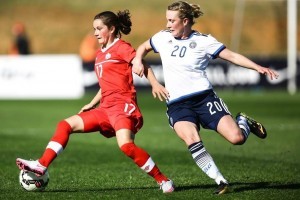 Jessie Fleming in action against Denmark. PHOTO: CANADA SOCCER