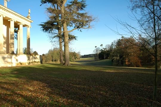 Stowe, Buckinghamshire: the Temple of Concord and Victory, with Capability Brown’s Grecian Valley, beyond.