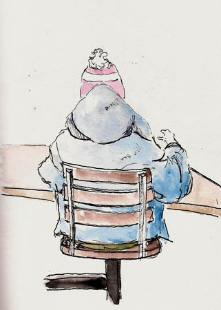 This little guy was munching on a hamburger and fries. Stillman & Birn soft- Alpha (4x6), Platinum 3776, Platinum Carbon ink