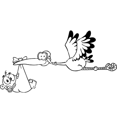 Stork delivering baby cartoon