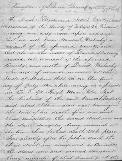 The first page of the David Kelly & David Crowley affidavit in the Mulcahy Pension File (Fold3/NARA)