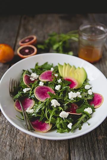 Watermelon Radish and Arugula Salad with Citrus Vinaigrette #recipe | FoodforMyFamily.com