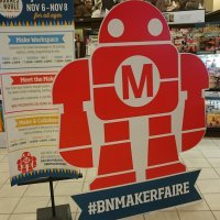 A cardboard standup of Mr Makey in Barnes and Noble Store.