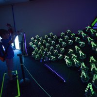 Sarah Petkus & Mark Koch: http://lightplay.zoness.com/<br /> “The Robot Army in motion — Photo by Julian Kilker