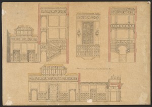 Elevations and sections of Barry's new principal staircase and entrance hall. Prints and Photographs Division. 