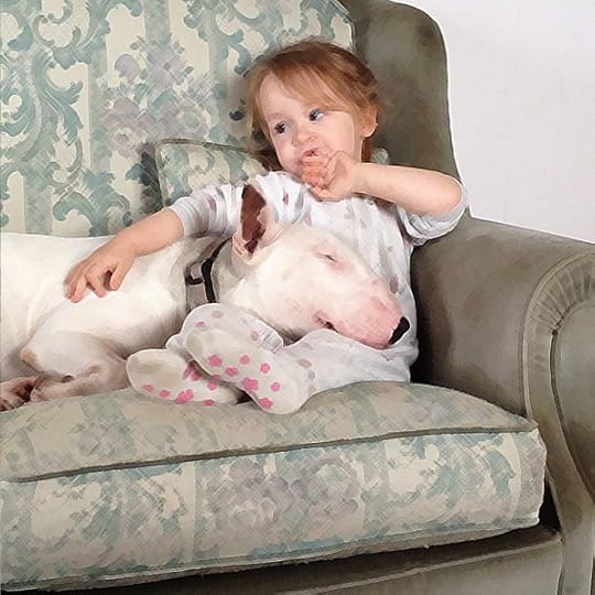 bully puppy and little girl
