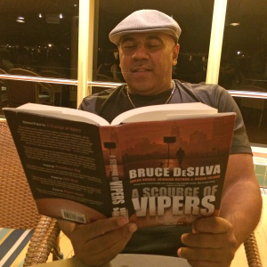 Ronnie Baker Brooks reading my crime novel, 