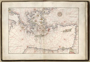 A map depicting the nautical charts of the Eastern Mediterranean in the middle of the 16th century. By Battista Agnese, 1544. Geography and Map Division. 
