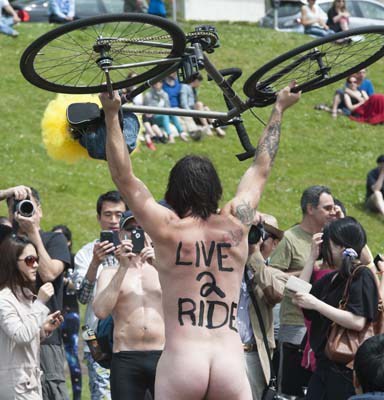 VANCOUVER, B.C.: JUNE 15, 2013 -- Cyclists unite for World Naked Bike Ride day on Saturday, June15, 2013. Hundreds stripped down to protest against oil dependency and car culture. (photo by Jenelle Schneider/PNG)(The Province story by )