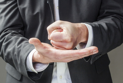 convinced business man hands talking