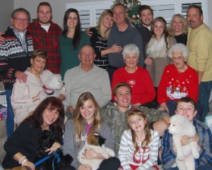 My great Aunt Ginger is on the far right wearing a red Christmas sweater. This was her family. We will miss you and remember you. Always. Your legacy lives on.