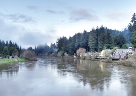 Russian River, Flood stage at the Monte Rio bridge
