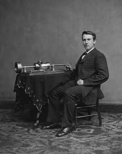 Thomas Edison and his early phonograph, 1878. Cropped from Library of Congress copy. Image Public Domain via Wikimedia Commons.