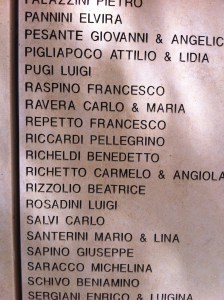 Wall with inscription of Beatrice Rizzolio at the Garden of the Righteous Among the Nations at Yad Vashem in Jerusalem.
