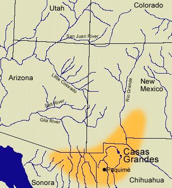 Map showing the location of the Casas Grandes culture.