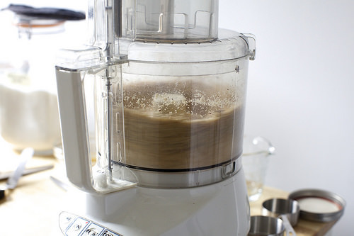 grinding hazelnuts, sugar, flour