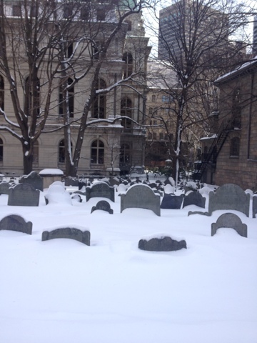 Boston Church graves in snow