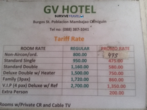 GV Hotel Review Camiguin - Tarrif - Survive Travel