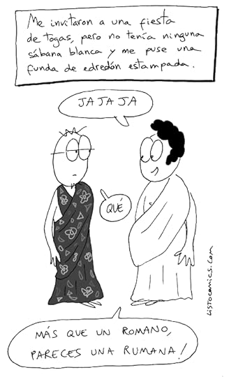 Viñeta de humor gráfico sobre una fiesta de togas.