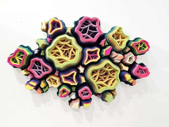 Charles Clary, Flam-a-Pleural Effusion Movement #3, 2015. Hand cut paper, acrylic on panel. Photo courtesy of Fuller Craft Museum