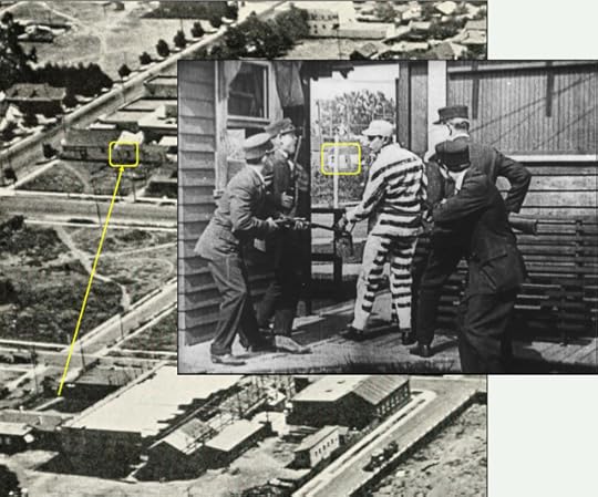 In Keaton's Convict 13 the police question a painter about his paint-striped clothes at the gated entryway into the studio grounds. The back of the market at Santa Monica, east of Vine, appears through the entrance.
