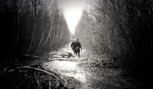 Wardens walking down the tote road to search for Amy.