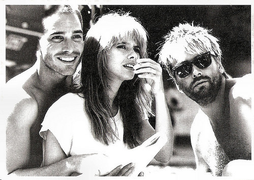 Jean-Marc Barr, Rosanna Arquette and Luc Besson at the set of Le Grand Bleu (1988)