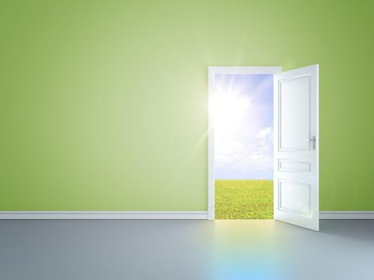 green room with an open door in field