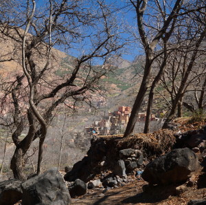 Berber village in Atlas Mountain foothills in mid March. 