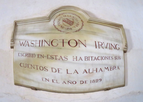Translation: “Washington Irving wrote his Tales of Alhambra in these rooms in 1829.”