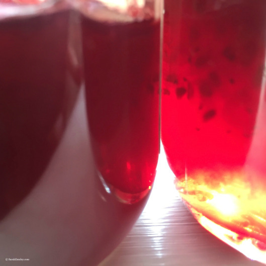 Red and gold jam jars