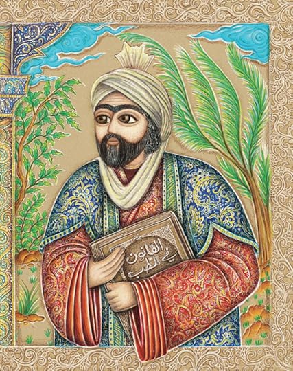 illustration of ibn sina holding a book