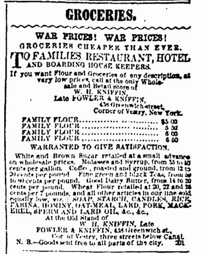 5 July 1862 War Groceries