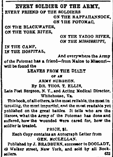 9 May 1863 Ad for Book with McLellan
