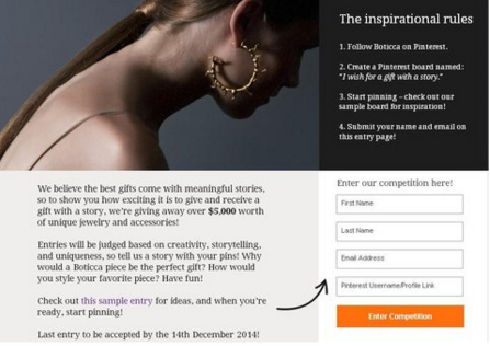 Example of a Pinterest contest aim to generate high quality leads.