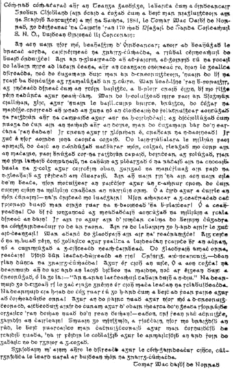 The address presented by Captain Norris to President Clevland at The White House on the day following his inauguration. Reproduced in the New York Irish-American on 21st March 1885 (GenealogyBank).