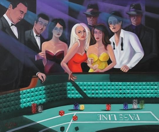 Ken O'neill. Casino Woman in Red Throwing Dice