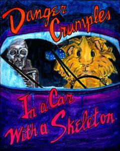 Being both the author and cover star made it seem appropriate to make the titles a bit more literal - Danger Crumples...In a Car with a Skeleton.