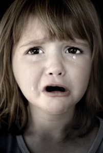 Portrait of little girl crying with tears rolling down her cheeks