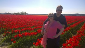 Red tulips with me and Glenn