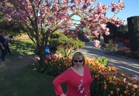 me with cherry blossoms and tulips